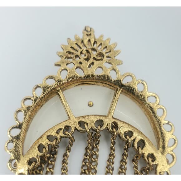 Vintage Ornate Sun and White Enamel Crescent Moon W/Chain Tassels Pendant – Rare - Picture 7 of 7